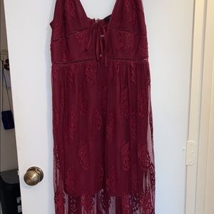 Burgundy sheer dress with slip